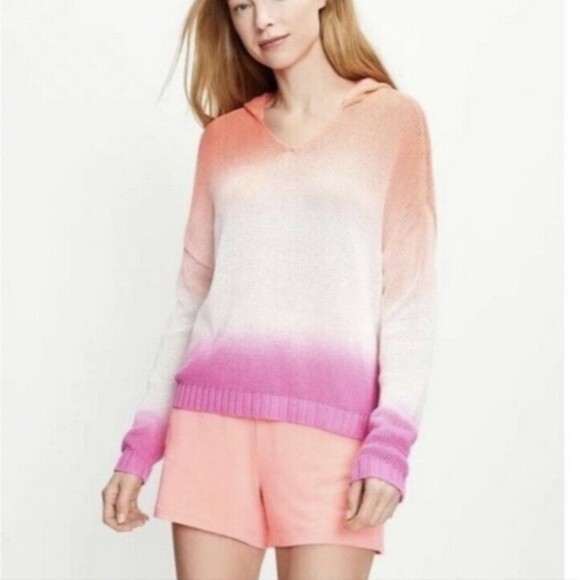 Lou & Grey Dip Dyed Pink & Orange Hooded Pull Over sweater Women’s Size small - Picture 1 of 9